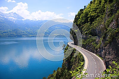 Beautiful Lake and Road Stock Photo