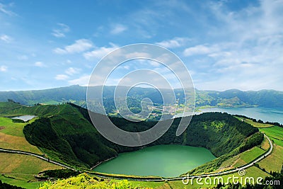 Beautiful lake of Sete Cidades, Azores, Portugal Europe Stock Photo