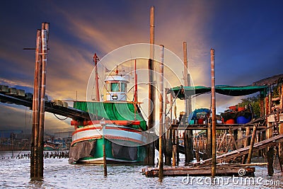 Beautiful land scape of thai local scene tradition fishery boat Stock Photo
