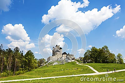 Beautiful landcape with castle on sunny day. Stock Photo