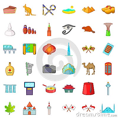 Beautiful landmark icons set, cartoon style Vector Illustration