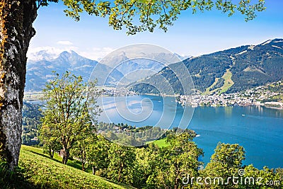 Beautiful landscape with Alps and mountain lake in Zell am See, Austria Stock Photo