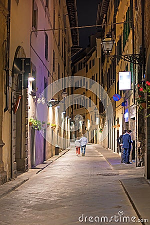 Beautiful landscape of the ancient narrow street in Florence, It Editorial Stock Photo
