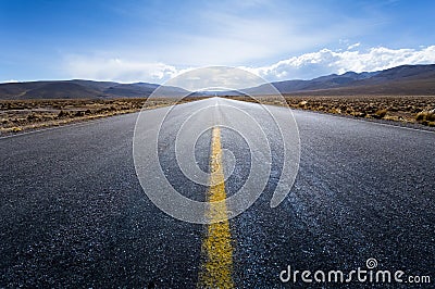 Landscape straight long road. Mountains on the background of the road Stock Photo
