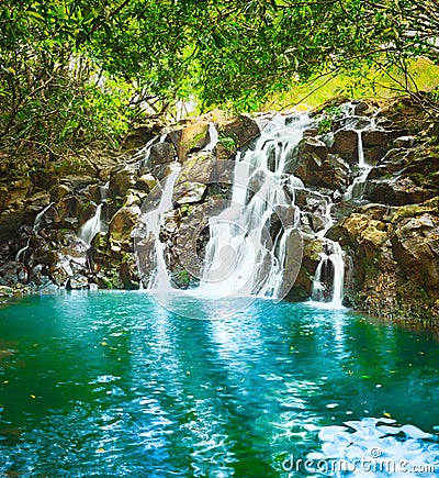 Beautiful landscape. Cascade Vacoas waterfall. Mauritius. Stock Photo