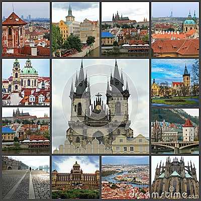 Beautiful landscape of the city of Prague, Czech Republic. Old city collage Stock Photo