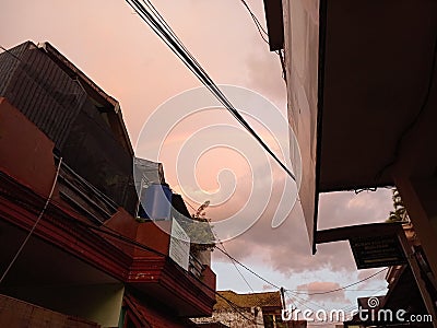 Beautiful landscape double sided rainbow at sunrise Stock Photo