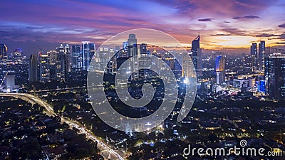 Beautiful landscape of downtown at nightfall Stock Photo