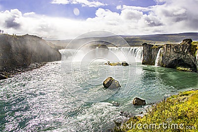 Beautiful Landscape Godafoss Waterfall and Cliff in East Iceland Stock Photo