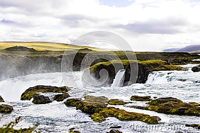 Beautiful Landscape Godafoss Waterfall and Cliff in East Iceland Stock Photo