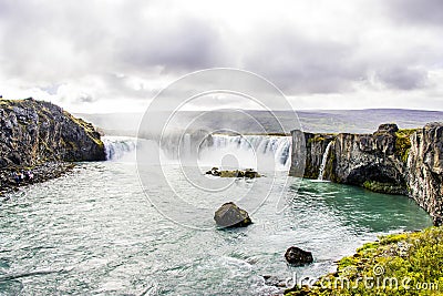 Beautiful Landscape Godafoss Waterfall and Cliff in East Iceland Stock Photo