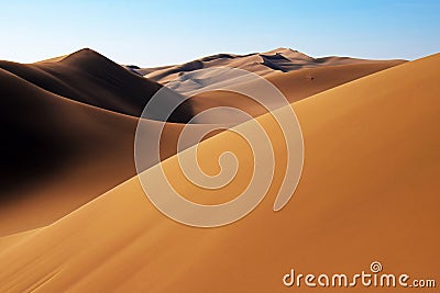 Golden sand dunes in central desert of Iran , near Kashan Stock Photo