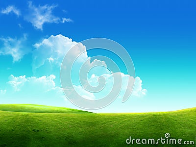 Beautiful landscape, green grass, blue sky Stock Photo