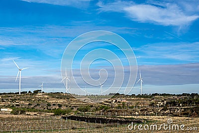 Beautiful landscape of group of windmills Stock Photo