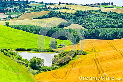 Beautiful landscape of the hilly Tuscany in Valdorcia, Italy Stock Photo