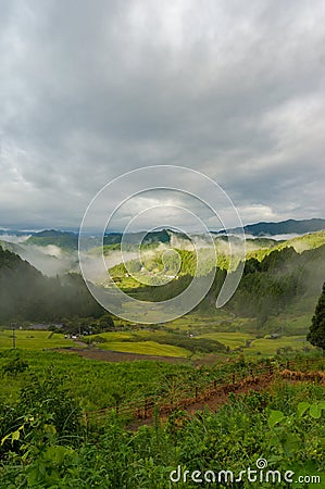 Beautiful landscape of Japanese high mountain countryside on fog Stock Photo