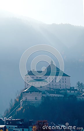 Beautiful landscape with Kufstein Fortress on a background of blurres mountains, Austria. Stock Photo