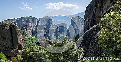 Beautiful landscape of Meteora at a sunny day Stock Photo