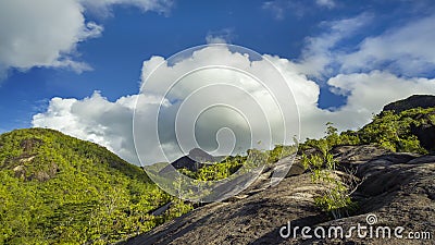 Beautiful landscape in the mountains on the island of Praslin, Seychelles Stock Photo