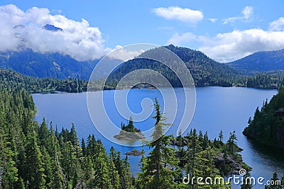 Islands in Bedwell Lake in the Mountains of Strathcona Provincial Park, Vancouver Island, British Columbia Stock Photo