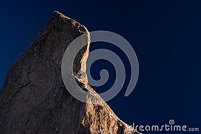 Wall of rock in winter close to Christmas Holiday with pine tree Stock Photo