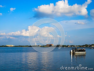 Beautiful landscape with pontoon on Lake Bemidji in Minnesota Stock Photo