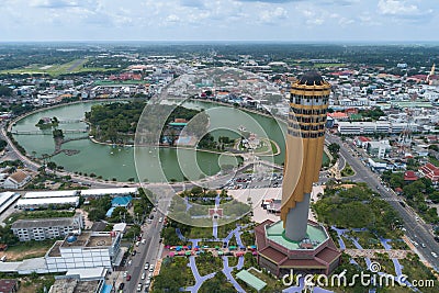 Beautiful landscape of Roi-et tower : aerial view landmark in the park, Roi-et province, thailand. Editorial Stock Photo