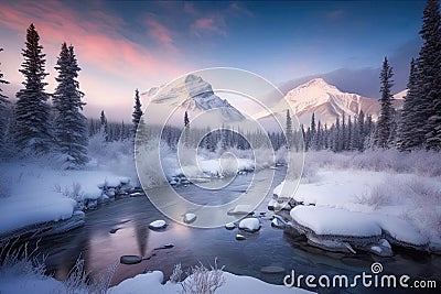 Incredible stunning scenery of Jasper National Park in winter Stock Photo