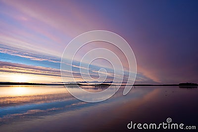 Beautiful landscape of sunrise at the lake in Sweden Stock Photo