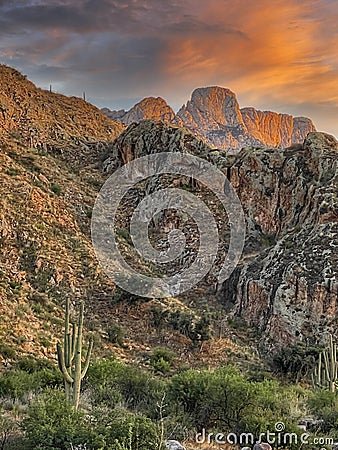 Beautiful landscape sunset on Table Mountain in Catalina State Park Tucson Arizona USA Stock Photo