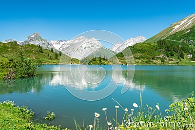 Lake Trubsee and mountains in Switzerland Stock Photo
