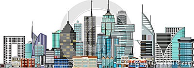 Beautiful Landscape Town With Tall Buildings Cartoon Vector Illustration Stock Photo