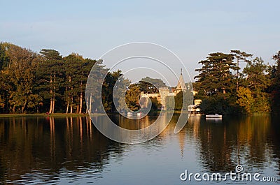 Beautiful Landscape Trees Reflecting, nature background panorama, Laxenburg castles Austria. Stock Photo