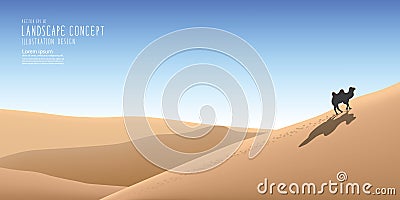 The beautiful landscape in the vast desert and a camel traveling Vector Illustration