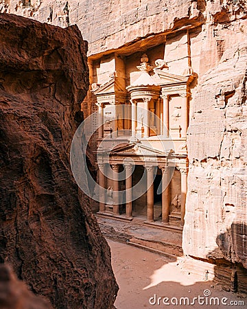 Beautiful landscape view Al Khazneh - the treasury, ancient city of Petra, Jordan Stock Photo