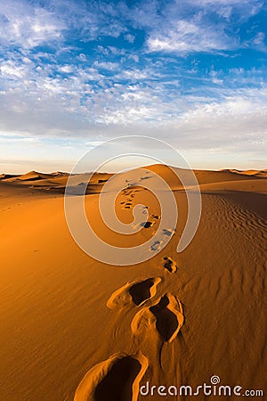 Beautiful landscape view of the Erg Chebbi dunes, Sahara Desert, Merzouga, Morocco in Africa Stock Photo