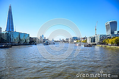 Beautiful landscape view of River Thames and city of London from Tower Bridge, England, UK Editorial Stock Photo