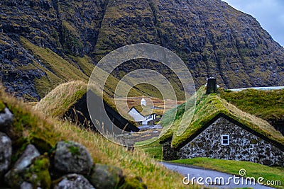 Traditional historic Lutheran Church, Saksun village, Faroe Islands Stock Photo