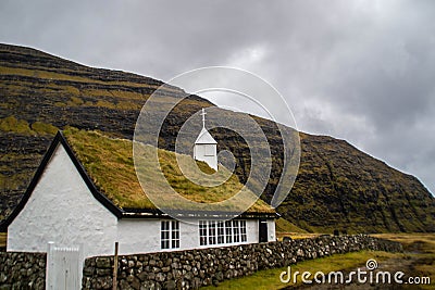 Traditional historic Lutheran Church, Saksun village, Faroe Islands Stock Photo