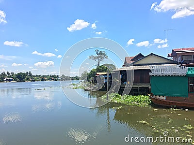 Beautiful landscape of village lifestyle at waterfront Thailand Editorial Stock Photo