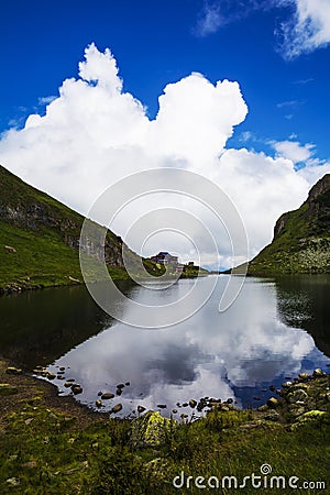 Beautiful landscape with Wildsee Lake Wildseelodersee and the Wildseeloderhaus Stock Photo