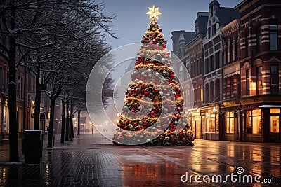 Beautiful large Christmas tree on the market square Stock Photo