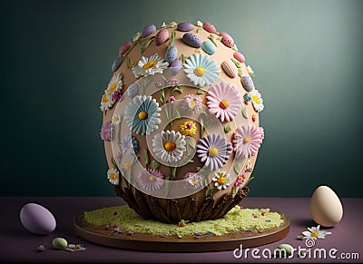 Beautiful large easter cake with spring flowers Stock Photo