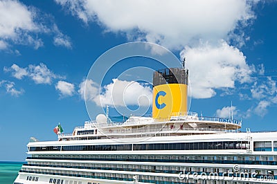 Beautiful large luxury cruise ship at moorage St. John, Antigua Editorial Stock Photo