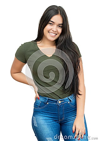 Beautiful laughing spanish young adult woman with casual clothes Stock Photo