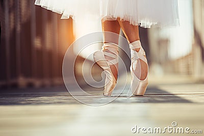 Beautiful legs of female classic ballet dancer in pointe Stock Photo