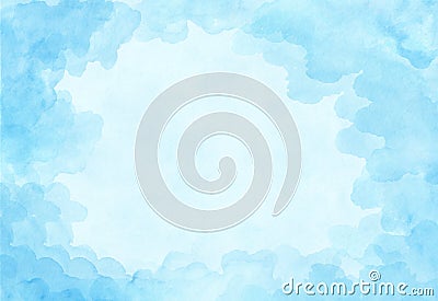 Beautiful light blue watercolor background. Sky with weightless clouds canvas for congratulations, valentines designs, invitation Stock Photo