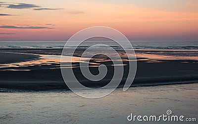 Sunrise or Sunset Ogunquit Beach, Maine at Low Tide Stock Photo