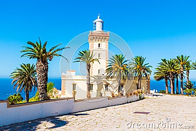 Beautiful Lighthouse of Cap Spartel close to Tanger city and Gibraltar, Morocco Stock Photo