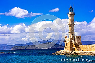 Beautiful lighthouse - landmark of Crete, Greece Stock Photo